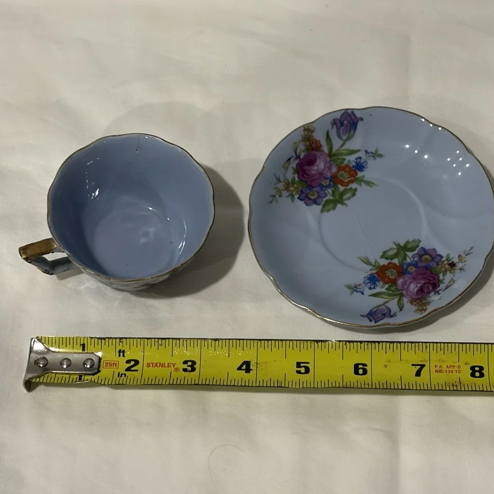 Vintage Richard Japan Teacup Set Blue Gold Flowers Cottage Core‎